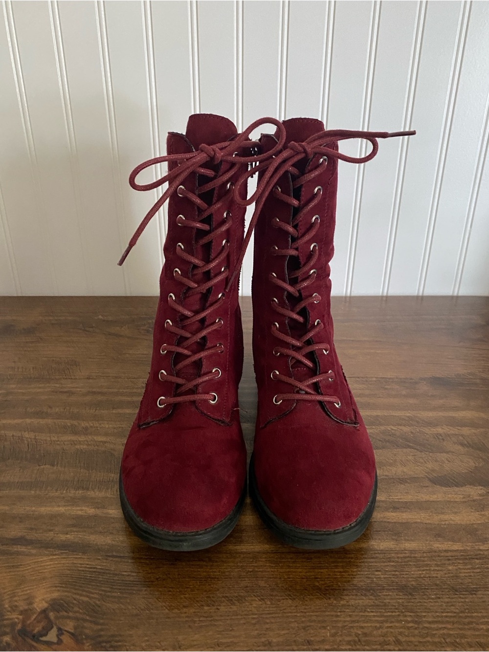 Rouge Helium - Burgundy Lace-Up Suede High Ankle Boots - size: 8 (women’s) - Picture 2 of 14
